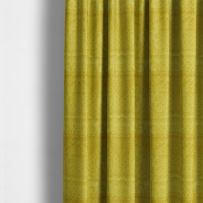 Alvaro Velveteen Embossed Damask Pattern Upholstery Curtains Fabric In Yellow Colour - Made To Measure Curtains