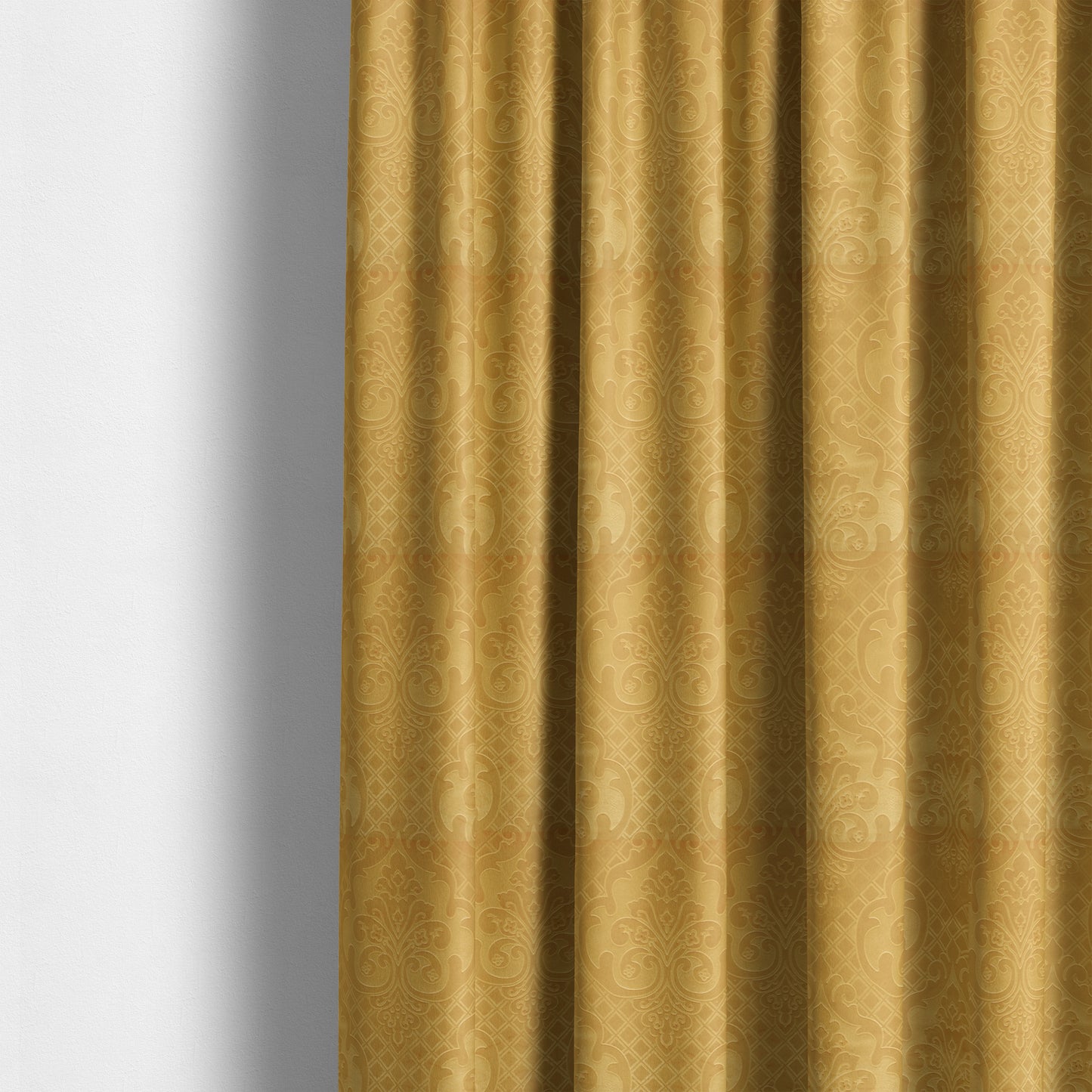 Alvaro Velveteen Embossed Damask Pattern Upholstery Curtains Fabric In Orange Colour - Made To Measure Curtains