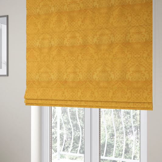 Alvaro Velveteen Embossed Damask Pattern Upholstery Curtains Fabric In Orange Colour - Roman Blinds