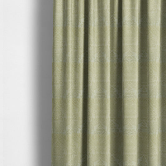 Alvaro Velveteen Embossed Damask Pattern Upholstery Curtains Fabric In Light Green Colour - Made To Measure Curtains