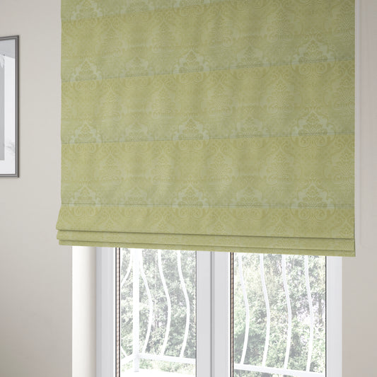 Alvaro Velveteen Embossed Damask Pattern Upholstery Curtains Fabric In Light Green Colour - Roman Blinds