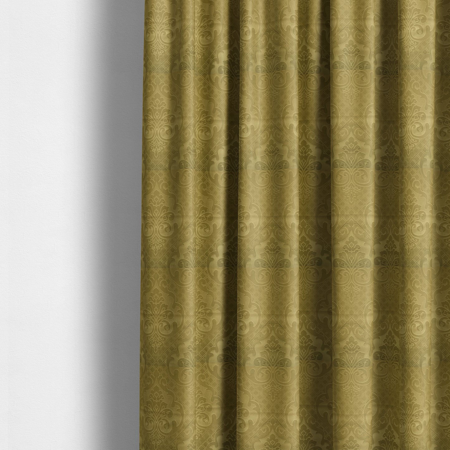 Alvaro Velveteen Embossed Damask Pattern Upholstery Curtains Fabric In Green Grass Colour - Made To Measure Curtains