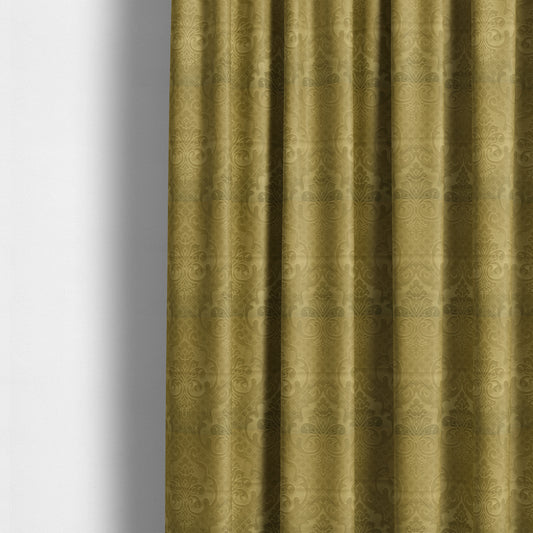 Alvaro Velveteen Embossed Damask Pattern Upholstery Curtains Fabric In Green Grass Colour - Made To Measure Curtains