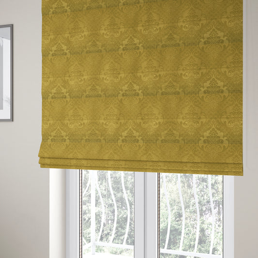 Alvaro Velveteen Embossed Damask Pattern Upholstery Curtains Fabric In Green Grass Colour - Roman Blinds