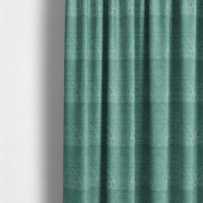 Alvaro Velveteen Embossed Damask Pattern Upholstery Curtains Fabric In Aqua Blue Colour - Made To Measure Curtains