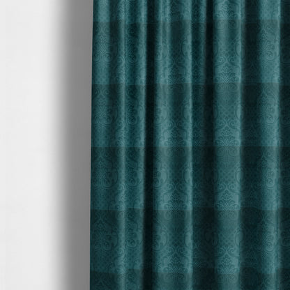 Alvaro Velveteen Embossed Damask Pattern Upholstery Curtains Fabric In Teal Blue Colour - Made To Measure Curtains