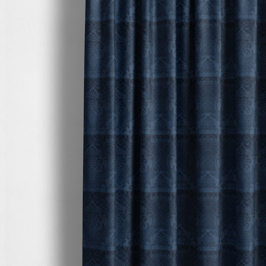 Alvaro Velveteen Embossed Damask Pattern Upholstery Curtains Fabric In Navy Blue Colour - Made To Measure Curtains