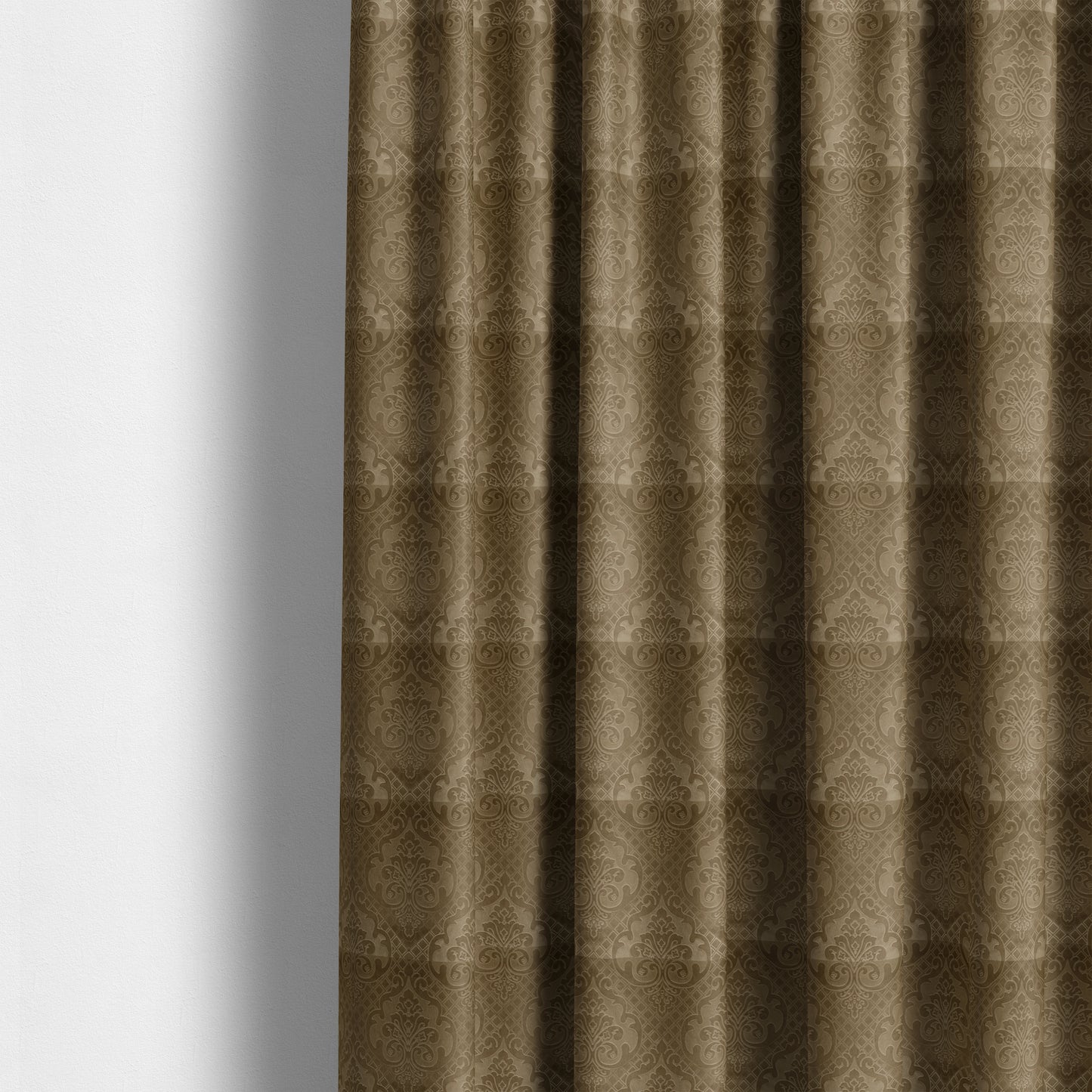 Alvaro Velveteen Embossed Damask Pattern Upholstery Curtains Fabric In Brown Velvet Colour - Made To Measure Curtains