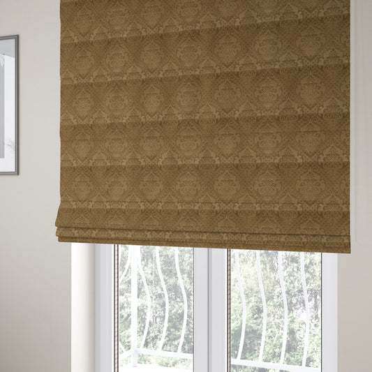 Alvaro Velveteen Embossed Damask Pattern Upholstery Curtains Fabric In Brown Velvet Colour - Roman Blinds