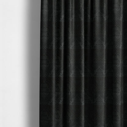 Alvaro Velveteen Embossed Damask Pattern Upholstery Curtains Fabric In Black Colour - Made To Measure Curtains