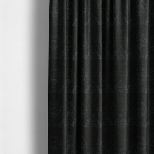 Alvaro Velveteen Embossed Damask Pattern Upholstery Curtains Fabric In Black Colour - Made To Measure Curtains