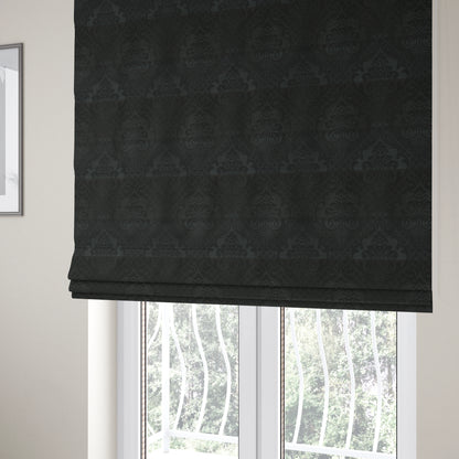 Alvaro Velveteen Embossed Damask Pattern Upholstery Curtains Fabric In Black Colour - Roman Blinds