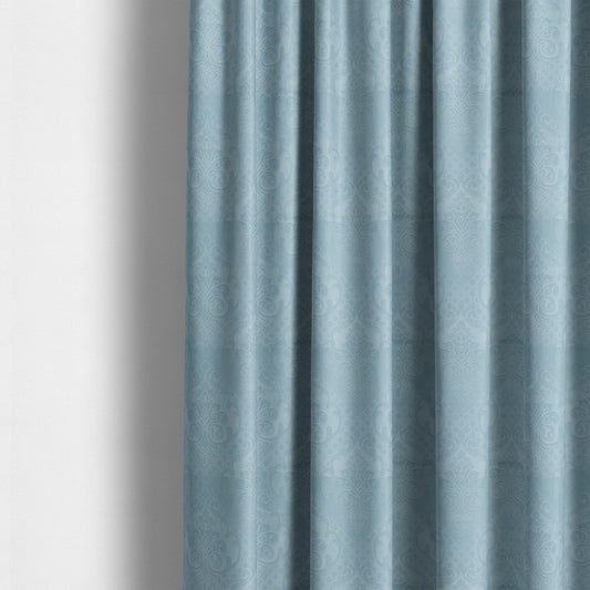 Alvaro Velveteen Embossed Damask Pattern Upholstery Curtains Fabric In Sky Blue Velvet Colour - Made To Measure Curtains