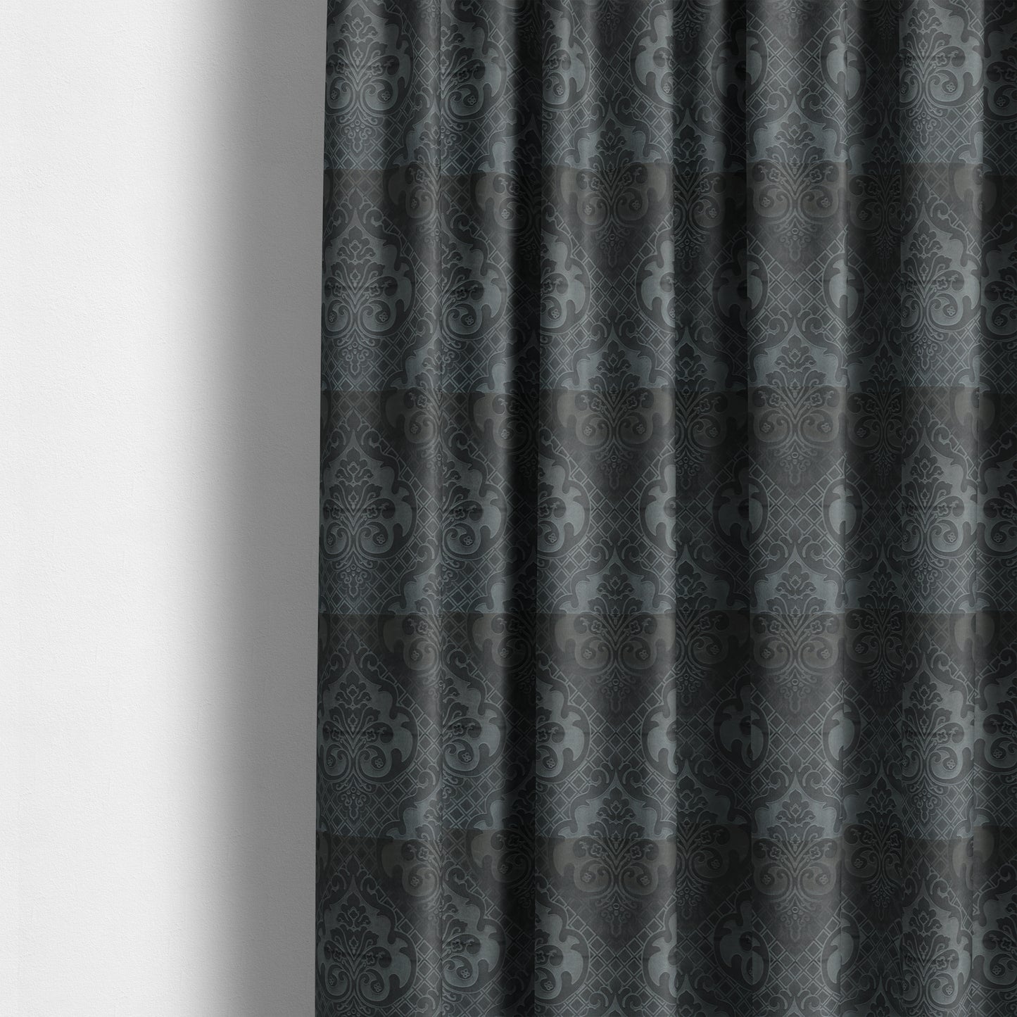 Alvaro Velveteen Embossed Damask Pattern Upholstery Curtains Fabric In Grey Velvet Colour - Made To Measure Curtains