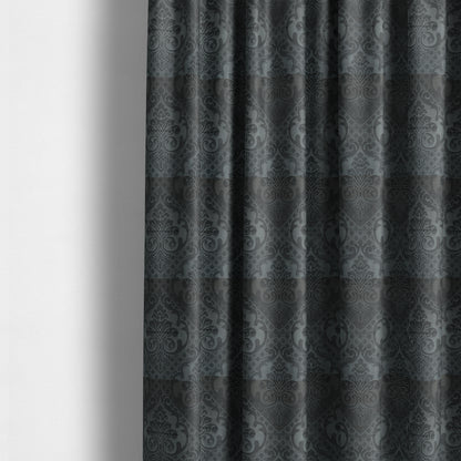 Alvaro Velveteen Embossed Damask Pattern Upholstery Curtains Fabric In Grey Velvet Colour - Made To Measure Curtains