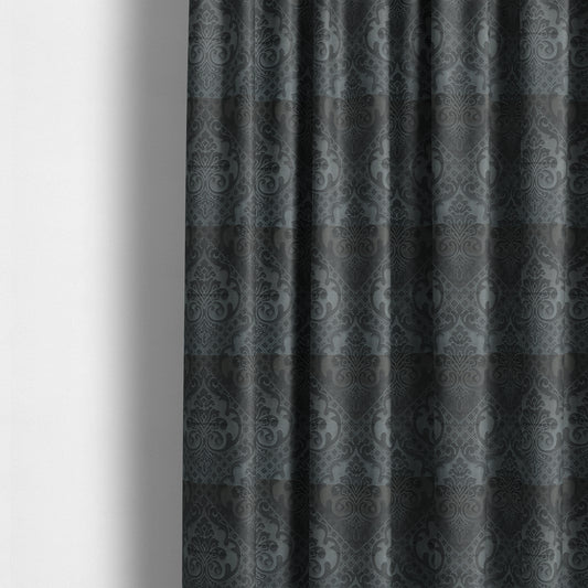 Alvaro Velveteen Embossed Damask Pattern Upholstery Curtains Fabric In Grey Velvet Colour - Made To Measure Curtains