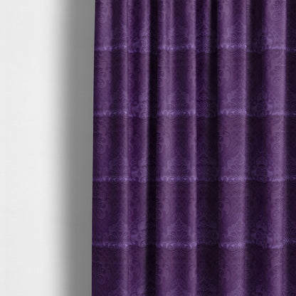 Alvaro Velveteen Embossed Damask Pattern Upholstery Curtains Fabric In Purple Velvet Colour - Made To Measure Curtains