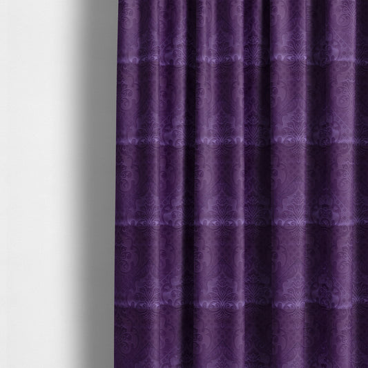 Alvaro Velveteen Embossed Damask Pattern Upholstery Curtains Fabric In Purple Velvet Colour - Made To Measure Curtains