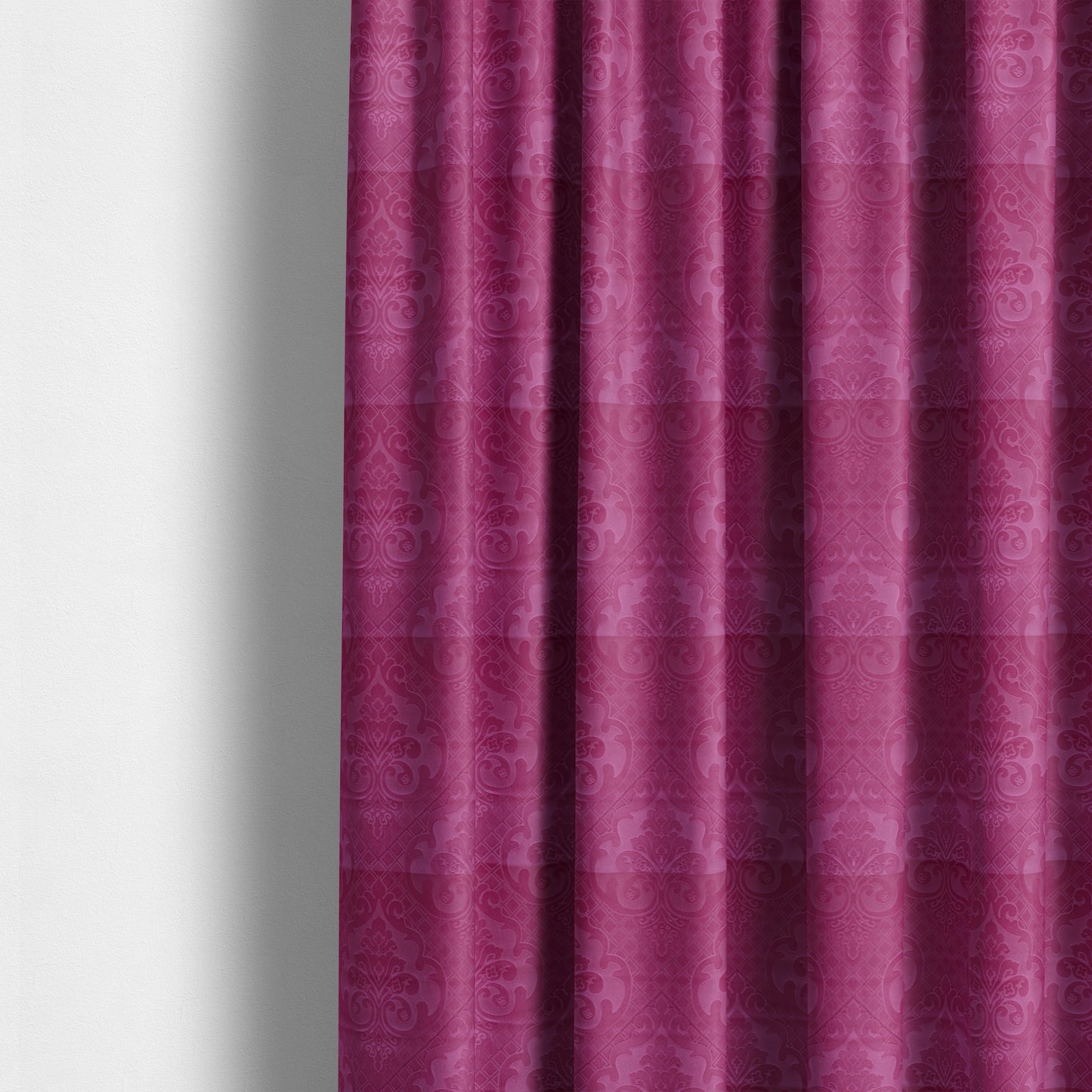 Alvaro Velveteen Embossed Damask Pattern Upholstery Curtains Fabric In Pink Velvet Colour - Made To Measure Curtains