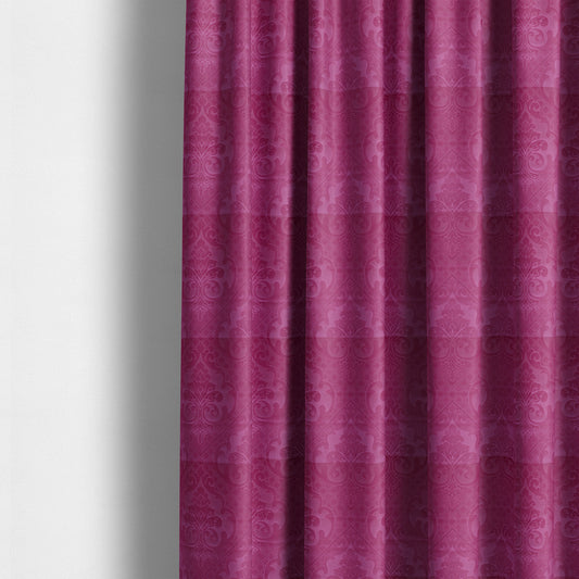 Alvaro Velveteen Embossed Damask Pattern Upholstery Curtains Fabric In Pink Velvet Colour - Made To Measure Curtains