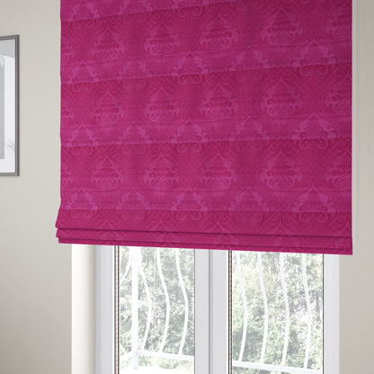 Alvaro Velveteen Embossed Damask Pattern Upholstery Curtains Fabric In Pink Velvet Colour - Roman Blinds