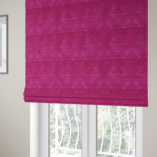 Alvaro Velveteen Embossed Damask Pattern Upholstery Curtains Fabric In Pink Velvet Colour - Roman Blinds