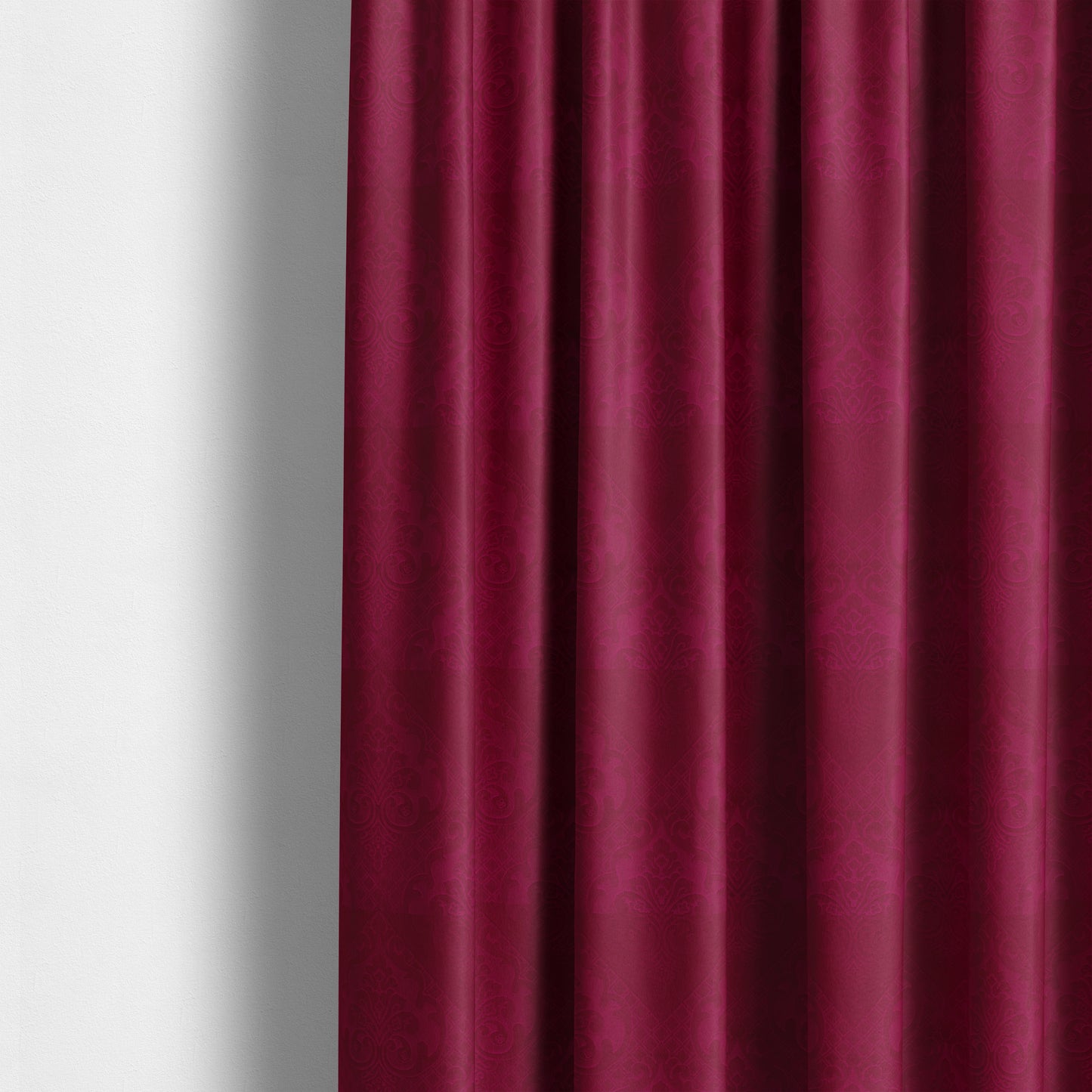 Alvaro Velveteen Embossed Damask Pattern Upholstery Curtains Fabric In Red Velvet Colour - Made To Measure Curtains