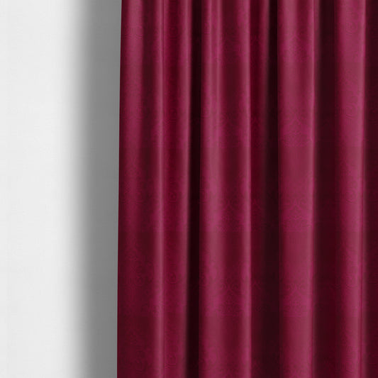 Alvaro Velveteen Embossed Damask Pattern Upholstery Curtains Fabric In Red Velvet Colour - Made To Measure Curtains