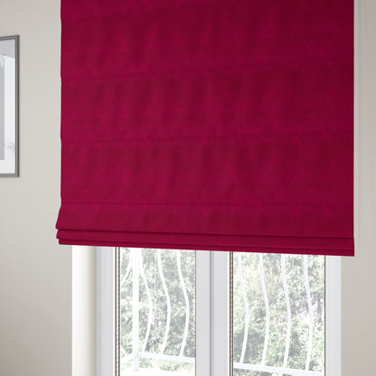 Alvaro Velveteen Embossed Damask Pattern Upholstery Curtains Fabric In Red Velvet Colour - Roman Blinds