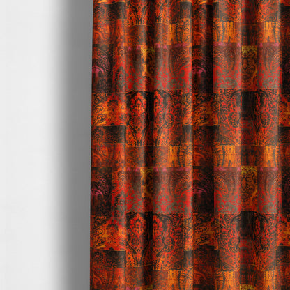 Amalfi Patchwork Pattern Printed Velvet Red Orange Colour Upholstery Fabric - Made To Measure Curtains