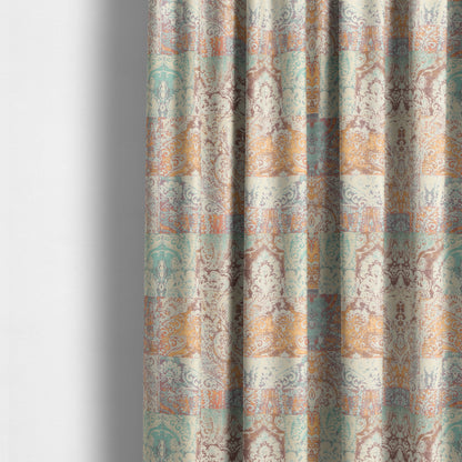 Amalfi Patchwork Pattern Printed Velvet Multi Coloured Pastel Colours Upholstery Fabric - Made To Measure Curtains