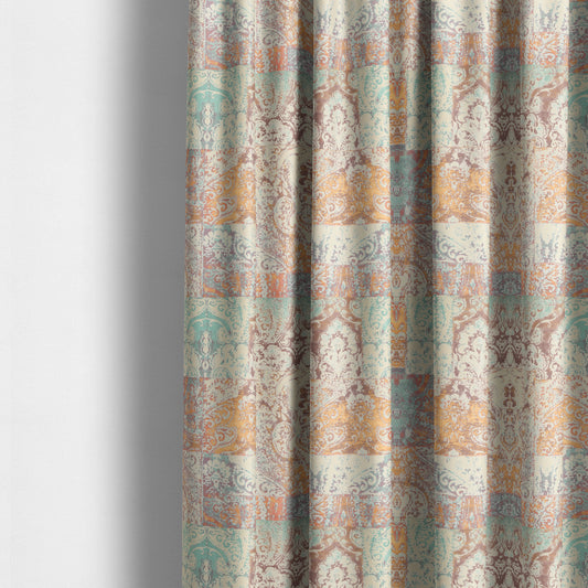 Amalfi Patchwork Pattern Printed Velvet Multi Coloured Pastel Colours Upholstery Fabric - Made To Measure Curtains