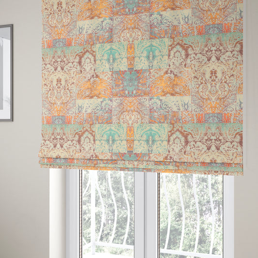 Amalfi Patchwork Pattern Printed Velvet Multi Coloured Pastel Colours Upholstery Fabric - Roman Blinds