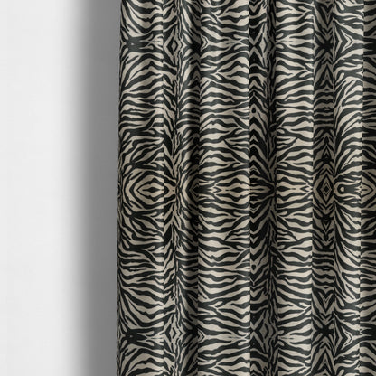 Animal Print Zebra Theme Pattern Black White Colour Printed Velvet Velour Upholstery Curtain Fabrics - Made To Measure Curtains