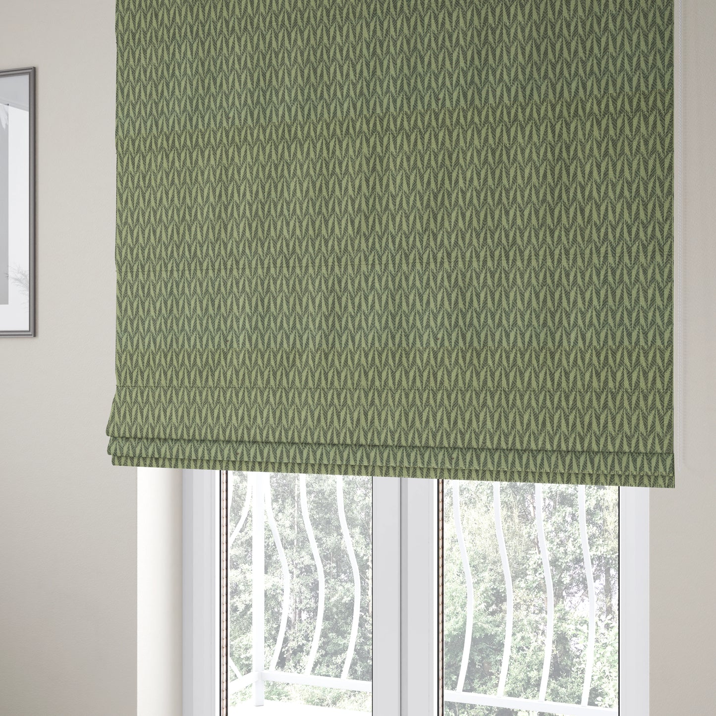 Arlington Geometric Pattern Printed On Linen Effect Chenille Material Grey Coloured Furnishing Fabrics - Roman Blinds