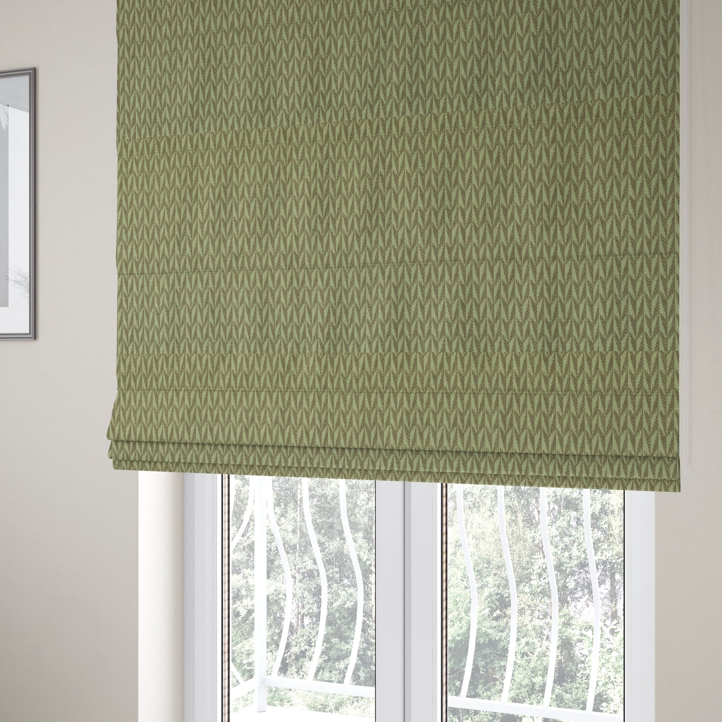 Arlington Geometric Pattern Printed On Linen Effect Chenille Material Brown Coloured Furnishing Fabrics - Roman Blinds