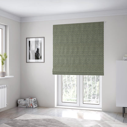 Arlington Geometric Pattern Printed On Linen Effect Chenille Material Blue Coloured Furnishing Fabrics - Roman Blinds