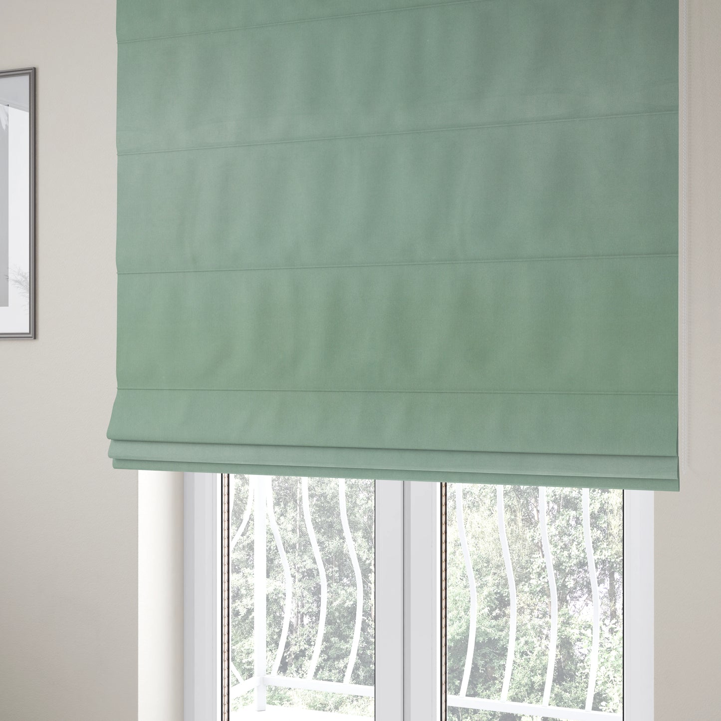 Austin Low Velour Chenille Velvet Soft Upholstery Fabric Aqua Green Colour - Roman Blinds