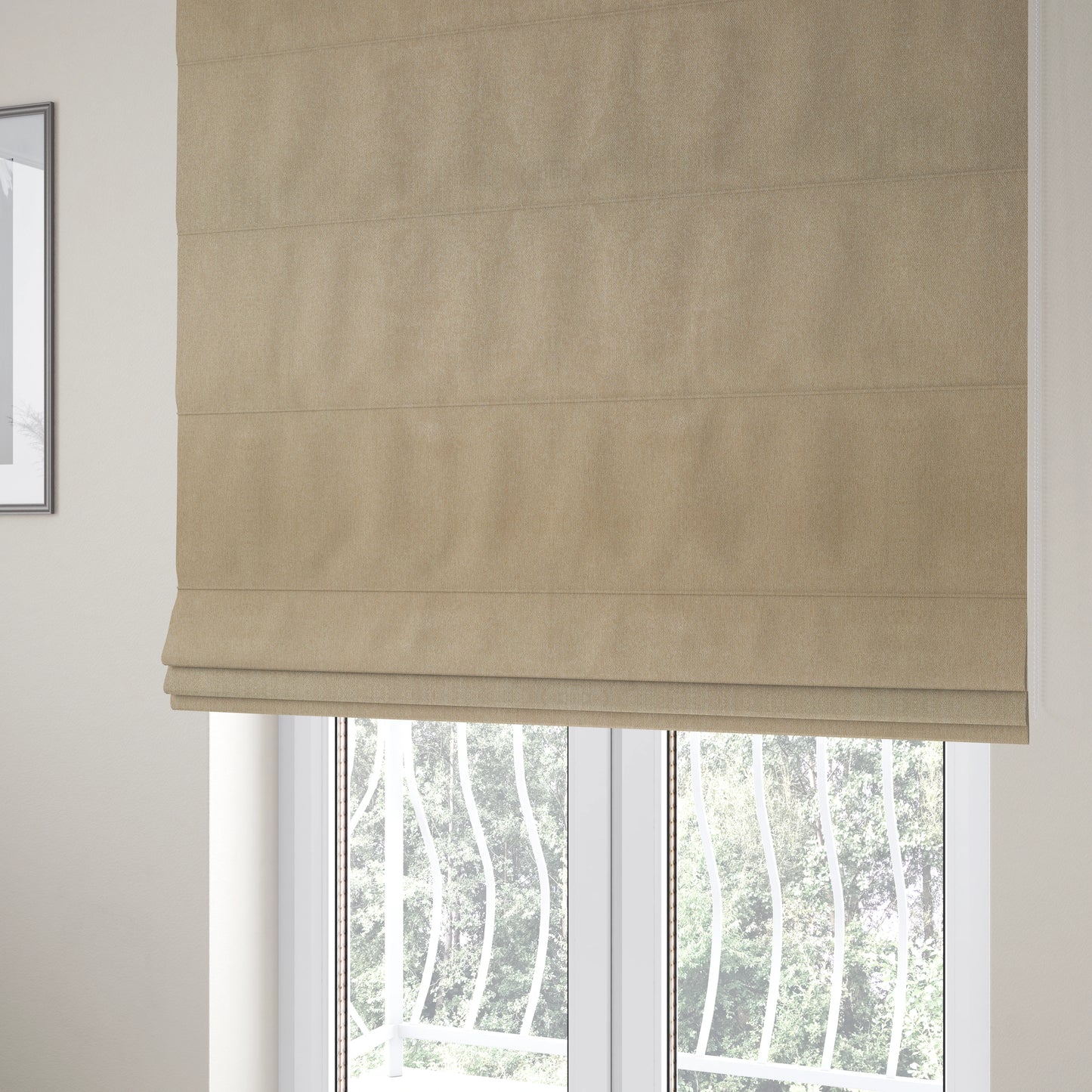 Baffin Plain Durable Soft Tweedy Effect Chenille Upholstery Fabric Beige Colour - Roman Blinds