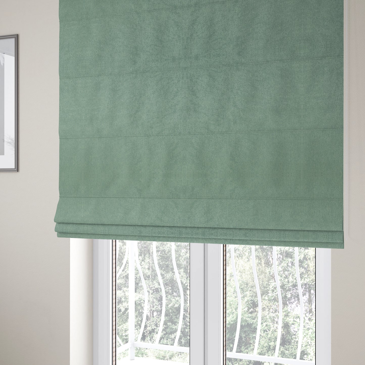 Baffin Plain Durable Soft Tweedy Effect Chenille Upholstery Fabric Aqua Jade Colour - Roman Blinds