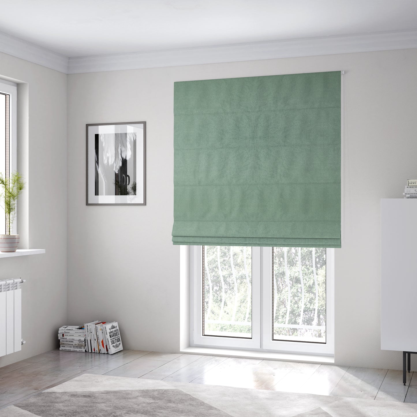 Baffin Plain Durable Soft Tweedy Effect Chenille Upholstery Fabric Aqua Jade Colour - Roman Blinds