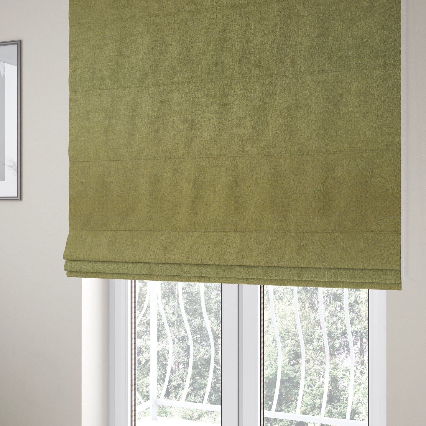 Baffin Plain Durable Soft Tweedy Effect Chenille Upholstery Fabric Green Grass Colour - Roman Blinds