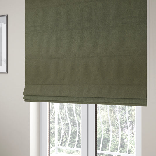 Baffin Plain Durable Soft Tweedy Effect Chenille Upholstery Fabric Army Green Colour - Roman Blinds