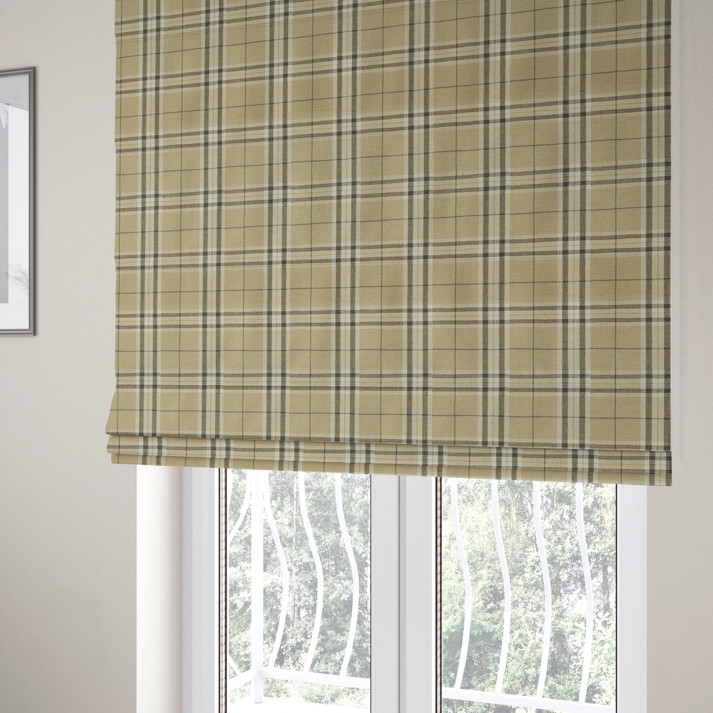 Barlow Tweed Textured Check Tartan Beige  Upholstery Fabric - Roman Blinds