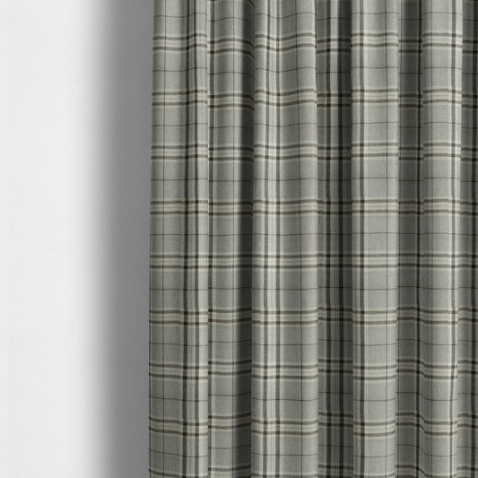 Barlow Tweed Textured Check Tartan Silver Grey Furnishing Upholstery Fabric - Made To Measure Curtains