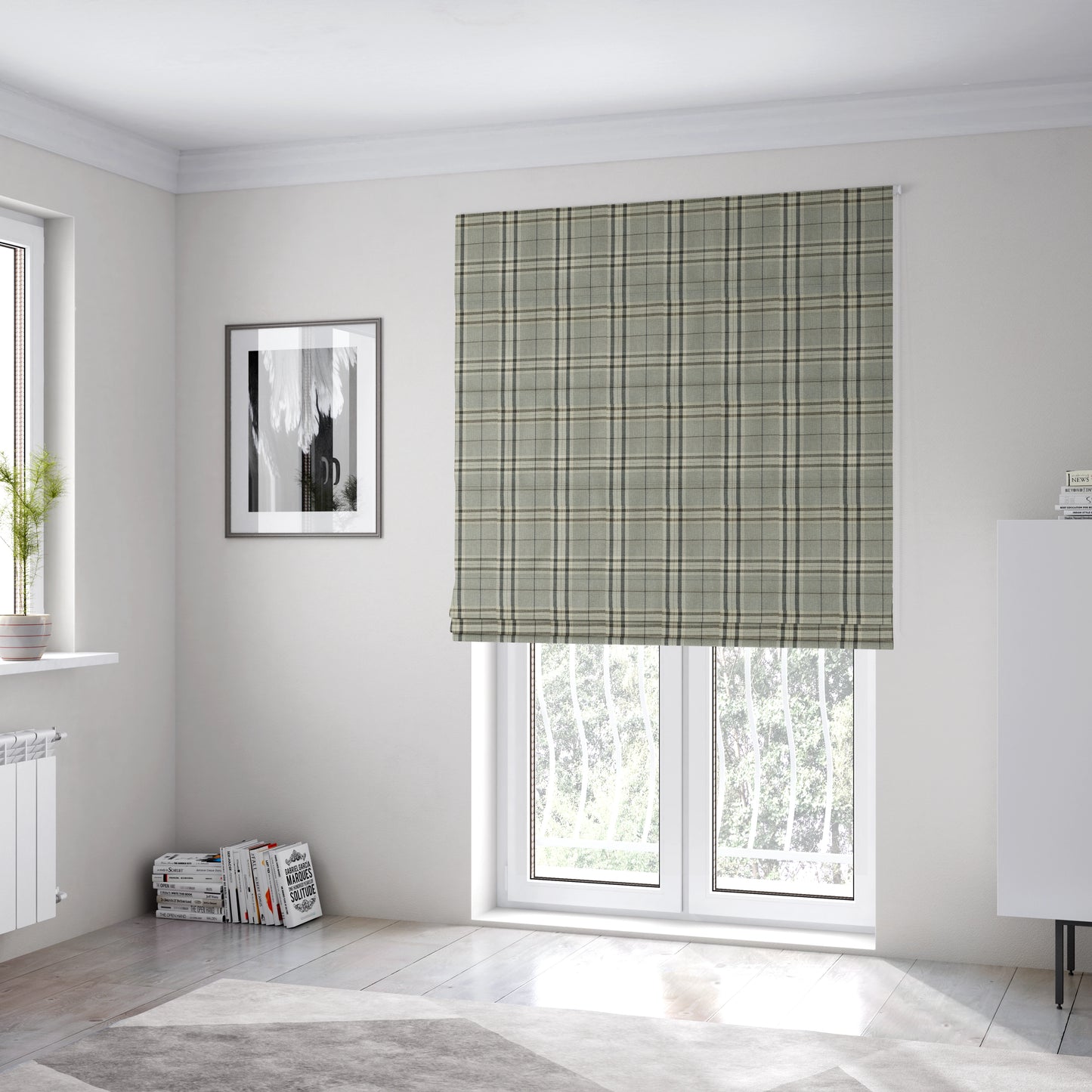 Barlow Tweed Textured Check Tartan Silver Grey Furnishing Upholstery Fabric - Roman Blinds