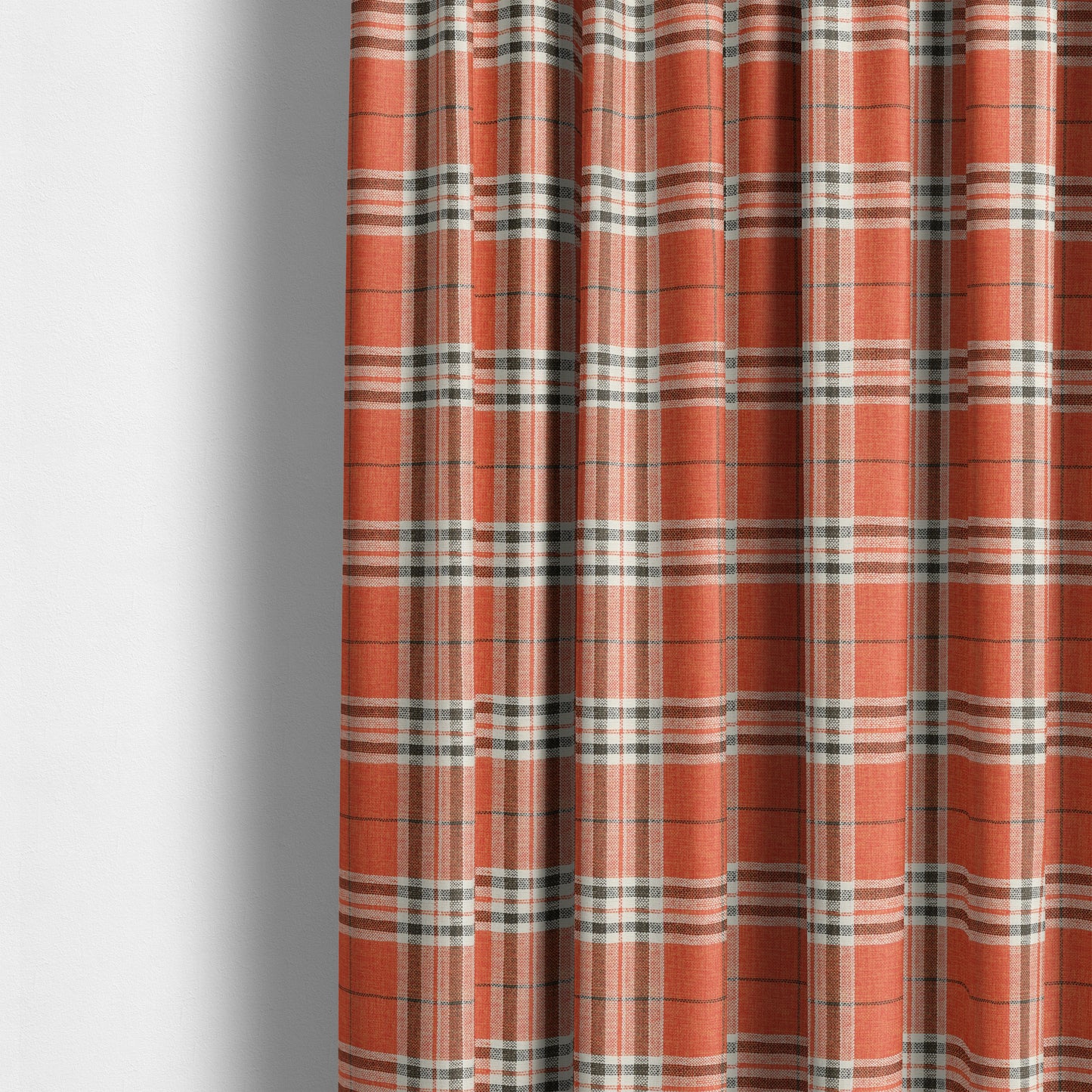 Barlow Tweed Textured Check Tartan Orange Furnishing Upholstery Fabric - Made To Measure Curtains