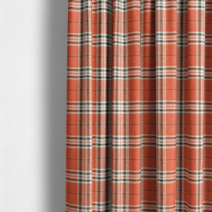 Barlow Tweed Textured Check Tartan Orange Furnishing Upholstery Fabric - Made To Measure Curtains