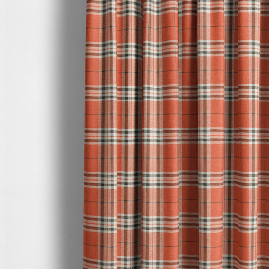 Barlow Tweed Textured Check Tartan Orange Furnishing Upholstery Fabric - Made To Measure Curtains