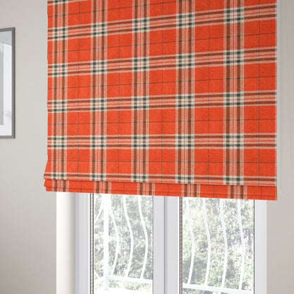 Barlow Tweed Textured Check Tartan Orange Furnishing Upholstery Fabric - Roman Blinds